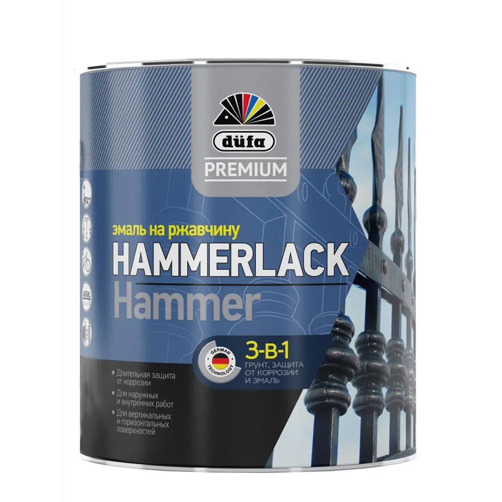 Фото Эмаль на ржавчину Dufa Premium Hammerlack 3-в-1 молотковая темно-серая 0.75 л Фото Эмаль на ржавчину Dufa Premium Hammerlack 3-в-1 молотковая темно-серая 0.75 л