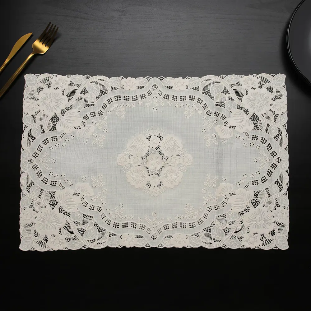 Фото 3 Набор салфеток ажурных Доляна «Цветенье» 46х30 см 4 шт ПВХ цвет бежевый