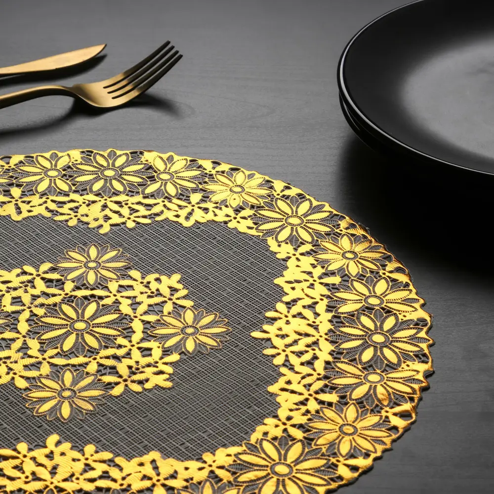 Фото Набор салфеток ажурных Доляна «Подсолнухи» 30х30 см 4 шт ПВХ цвет золото