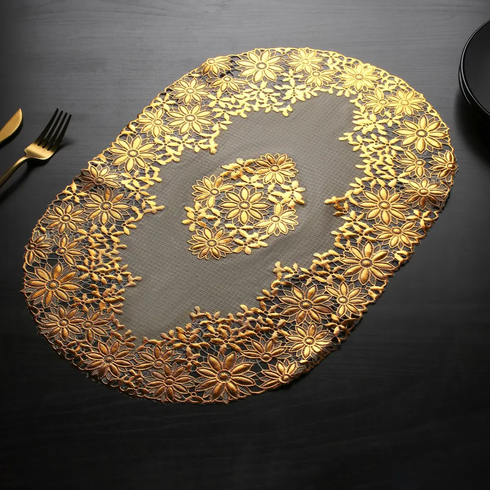 Фото 2 Набор салфеток ажурных Доляна «Листья» 46х30 см 4 шт ПВХ цвет золото Фото 2 Набор салфеток ажурных Доляна «Листья» 46х30 см 4 шт ПВХ цвет золото