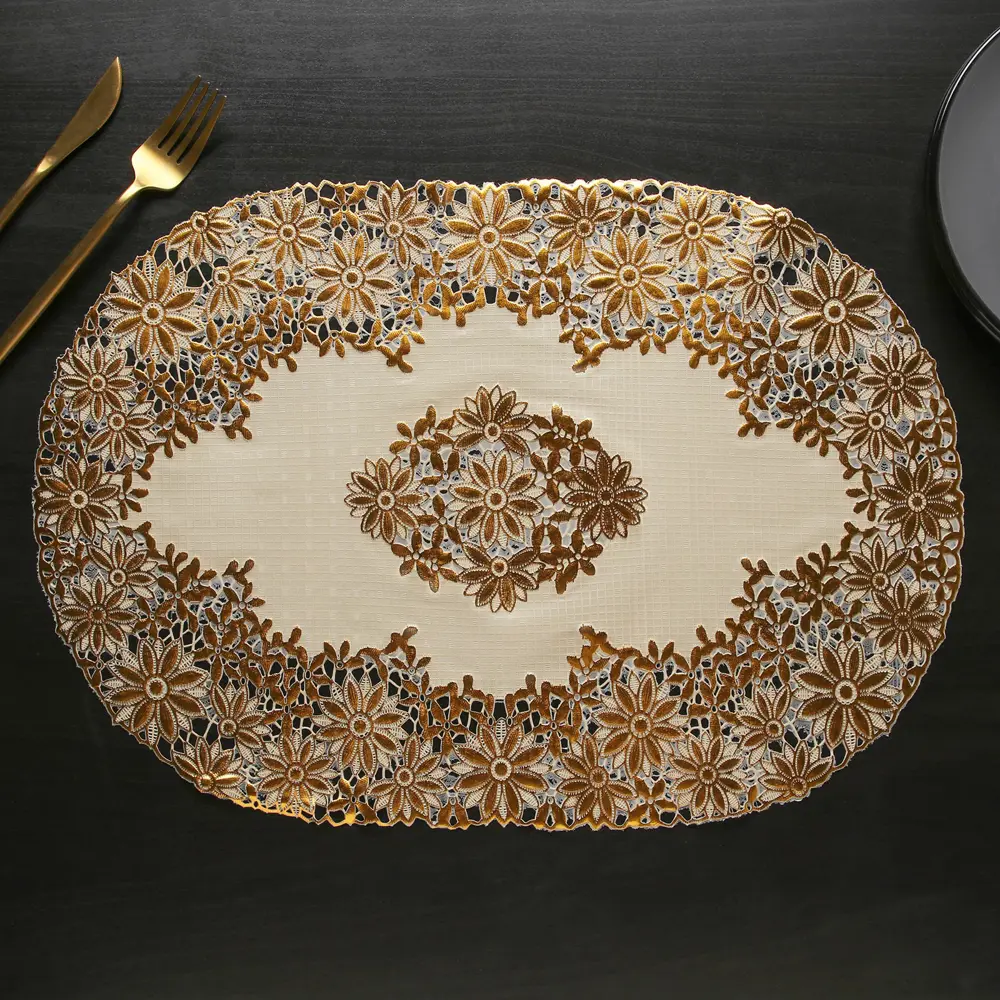 Фото 3 Набор салфеток ажурных Доляна «Листья» 46х30 см 4 шт ПВХ цвет золото Фото 3 Набор салфеток ажурных Доляна «Листья» 46х30 см 4 шт ПВХ цвет золото