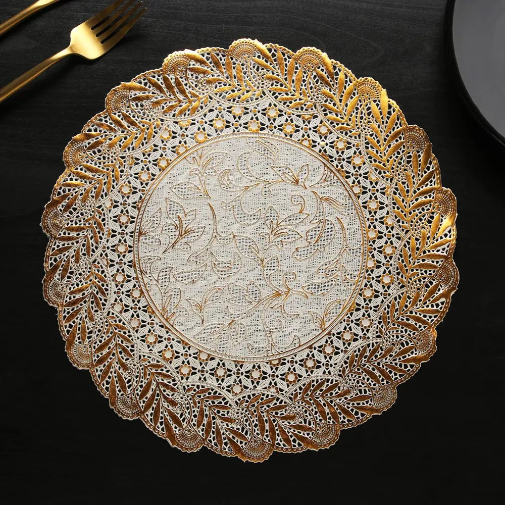 Фото 3 Набор салфеток ажурных Доляна «Листья» 30х30 см 4 шт ПВХ цвет золото Фото 3 Набор салфеток ажурных Доляна «Листья» 30х30 см 4 шт ПВХ цвет золото