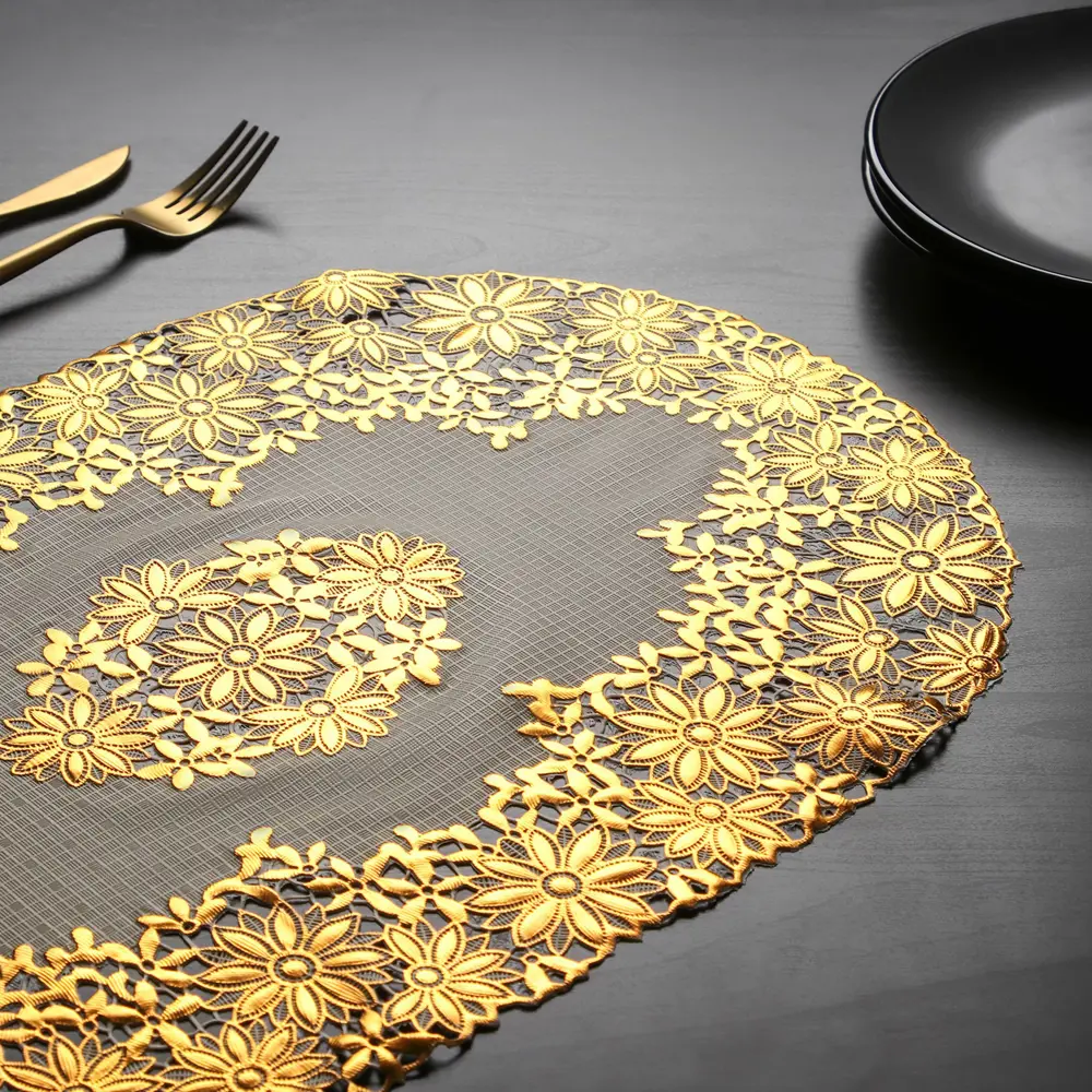 Фото Набор салфеток ажурных Доляна «Листья» 46х30 см 4 шт ПВХ цвет золото Фото Набор салфеток ажурных Доляна «Листья» 46х30 см 4 шт ПВХ цвет золото