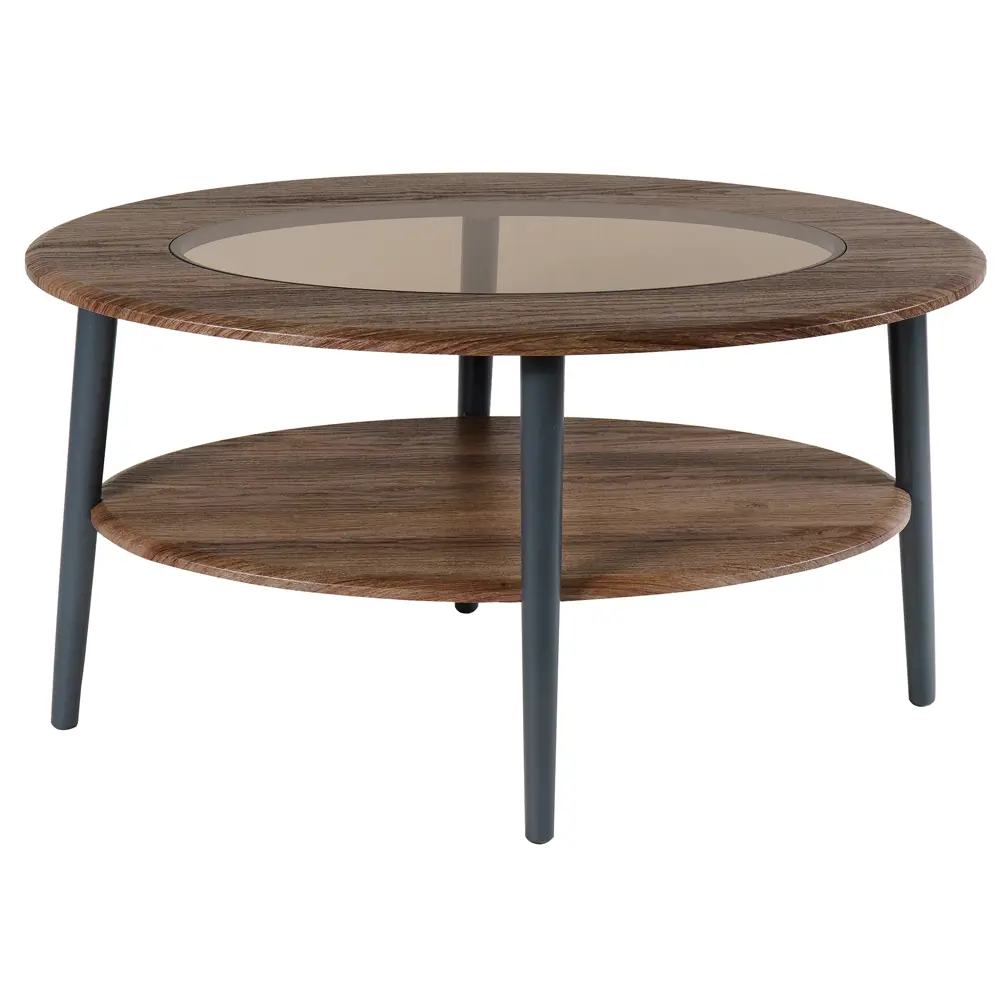 Фото Стол журнальный Эль со стеклом СЖС-01 грецкий орех/серый