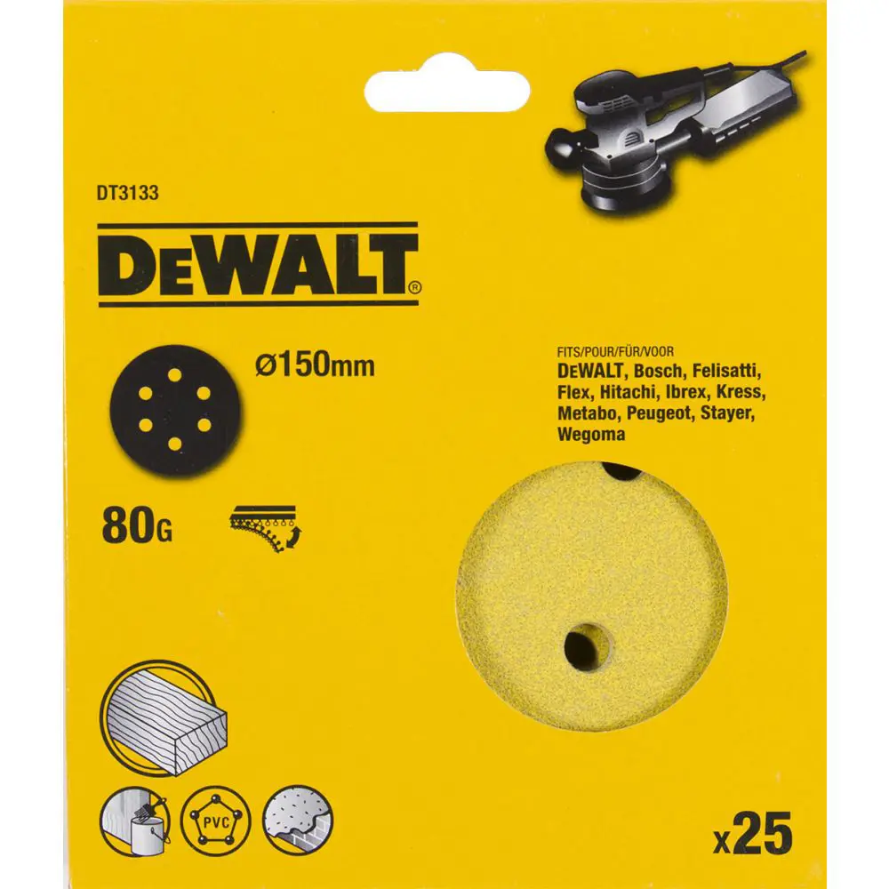 Фото 2 Круги шлифовальные Dewalt DT3133-QZ 6 отверстий 80G d 150 мм, 25 шт.