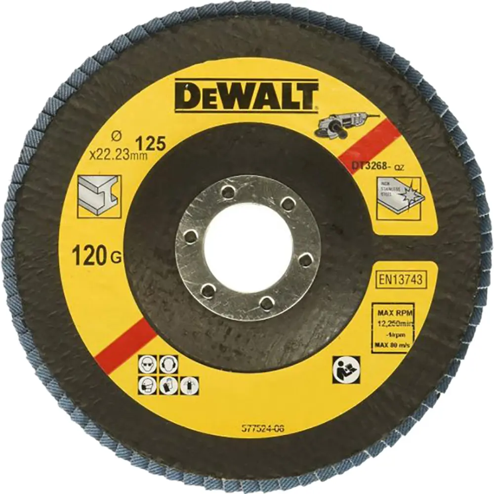 Фото Круг лепестковый Dewalt Extreme 120G 125x22.2 мм Фото Круг лепестковый Dewalt Extreme 120G 125x22.2 мм
