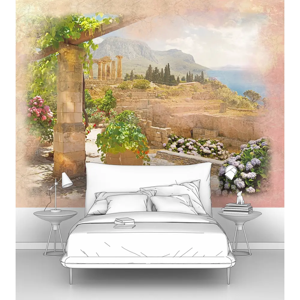 Фото Фотообои флизелиновые Первое ателье 400x290 см Вид из сада на античные руины pw28567-4