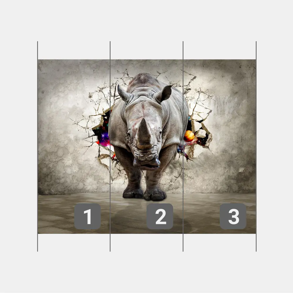 Фото 3 Фотообои флизелиновые Первое ателье 300x240 см Носорог в стене со звездным небом в проломе pw94069-3