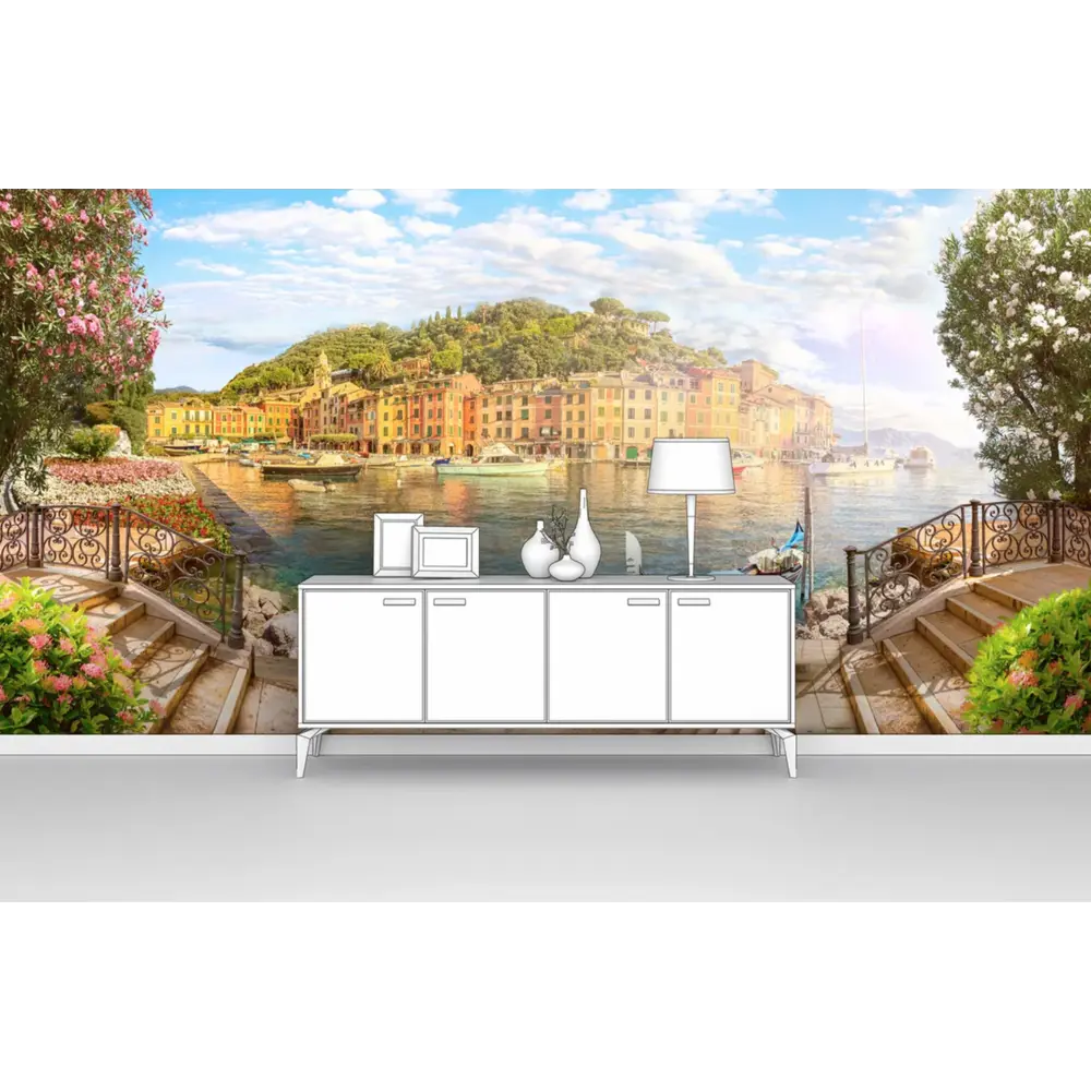 Фото Фотообои флизелиновые Первое ателье 300x150 см Голубая гондола у ступенчатого спуска к воде pw70784-3 Фото Фотообои флизелиновые Первое ателье 300x150 см Голубая гондола у ступенчатого спуска к воде pw70784-3