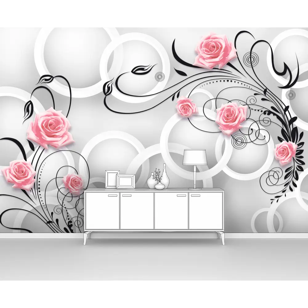 Фото Фотообои флизелиновые Первое ателье 400x265 см Узор с цветами на фоне кругов pw73834-4 Фото Фотообои флизелиновые Первое ателье 400x265 см Узор с цветами на фоне кругов pw73834-4