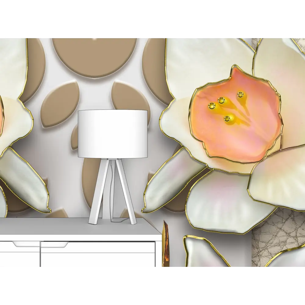 Фото 2 Фотообои флизелиновые Первое ателье 200x150 см Фарфоровые цветы с лепестками-стрелками pw73802