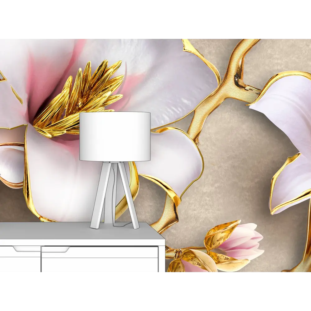 Фото 2 Фотообои флизелиновые Первое ателье 300x190 см Цветы на ветке золотого цвета pw73825 Фото 2 Фотообои флизелиновые Первое ателье 300x190 см Цветы на ветке золотого цвета pw73825