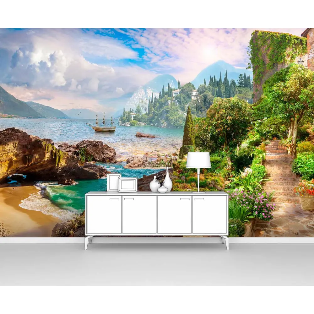 Фото Фотообои флизелиновые Первое ателье 200x130 см Живописный спуск к побережью pw28708-2 Фото Фотообои флизелиновые Первое ателье 200x130 см Живописный спуск к побережью pw28708-2