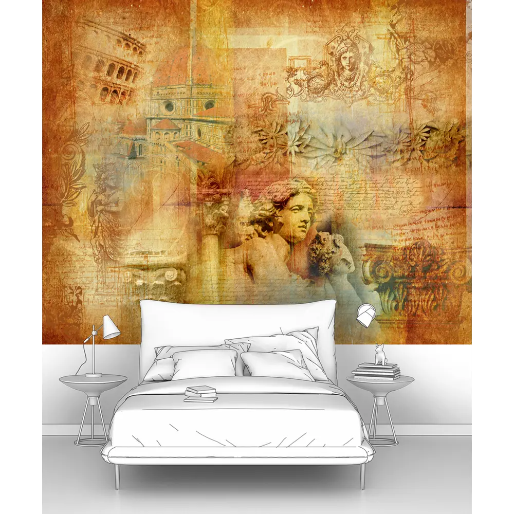 Фото Фотообои флизелиновые Первое ателье 300x240 см Коллаж с архитектурой в красном цвете pw28868-3