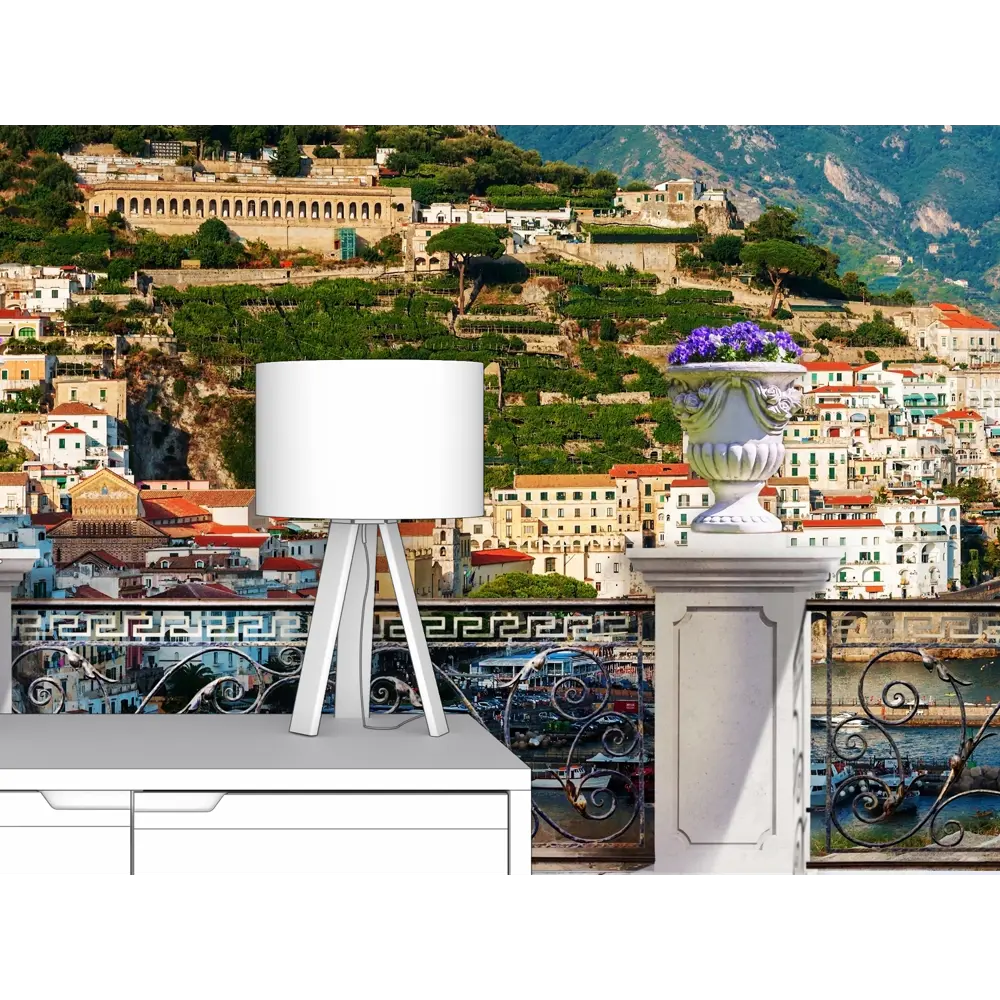 Фото 2 Фотообои флизелиновые Первое ателье 300x204 см Терраса с видом на морскую бухту и средиземноморский город pw28659-3