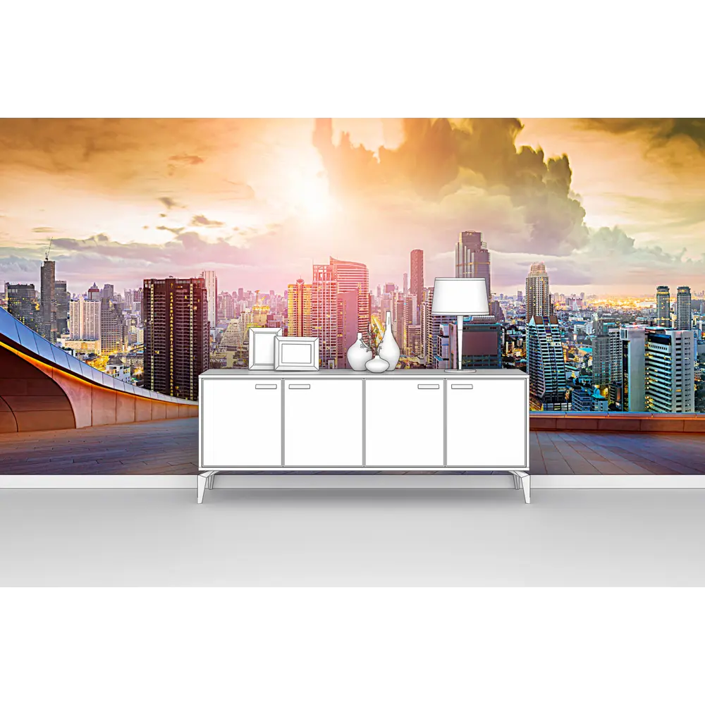 Фото Фотообои флизелиновые Первое ателье 300x150 см Вид на мегаполис со смотровой площадки pw78676-3