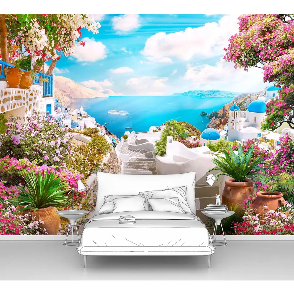 Фото Фотообои флизелиновые Первое ателье 135x100 см Лестница, ведущая к морю в Санторини pw70627-1 Фото Фотообои флизелиновые Первое ателье 135x100 см Лестница, ведущая к морю в Санторини pw70627-1