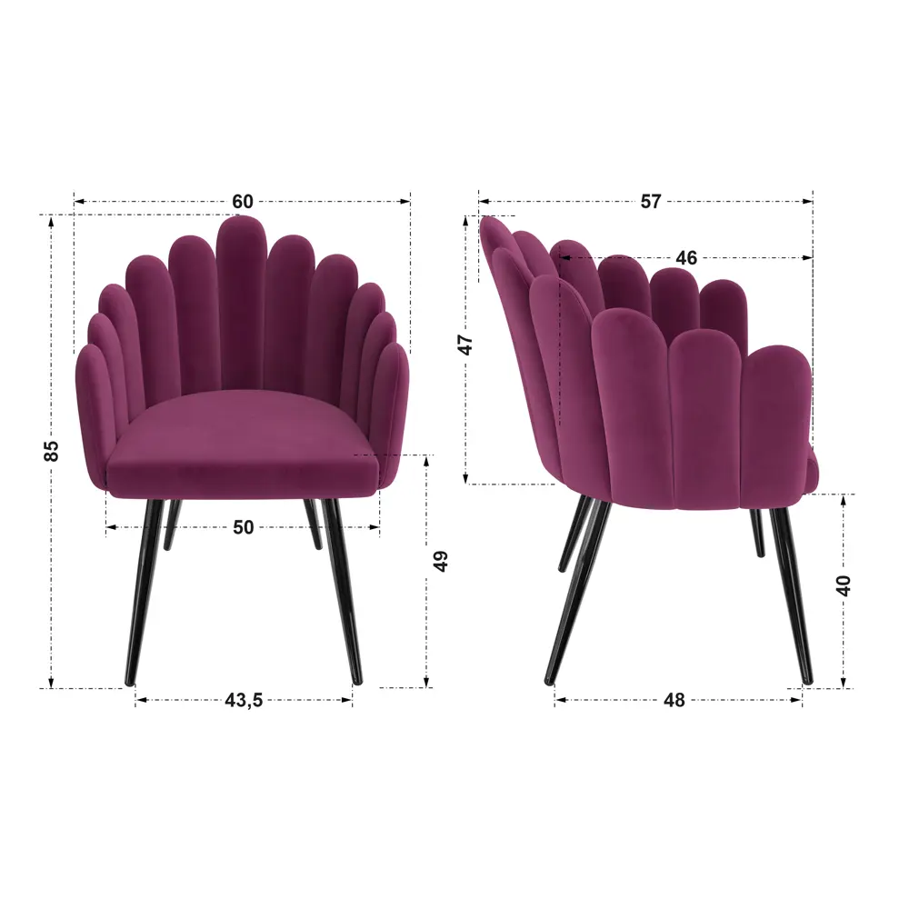Фото 6 Стул Milavio Ракушка 23 Ч 85x57x50 см ткань цвет розовый ножки черные Фото 6 Стул Milavio Ракушка 23 Ч 85x57x50 см ткань цвет розовый ножки черные