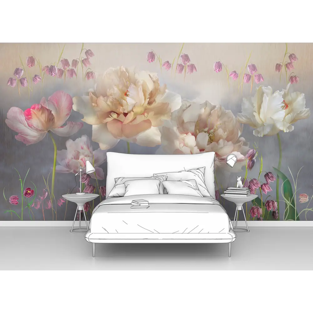 Фото Фотообои флизелиновые Первое ателье 300x165 см Пионы с колокольчиками pw97407-3 Фото Фотообои флизелиновые Первое ателье 300x165 см Пионы с колокольчиками pw97407-3