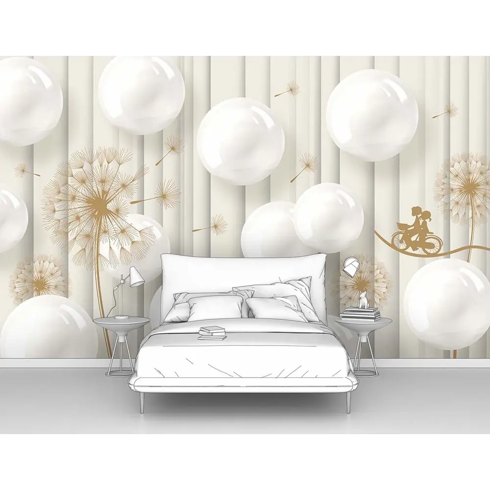 Фото Фотообои флизелиновые Первое ателье 200x125 см Шары и одуванчики с пушинками золотого цвета pw95906-2 Фото Фотообои флизелиновые Первое ателье 200x125 см Шары и одуванчики с пушинками золотого цвета pw95906-2