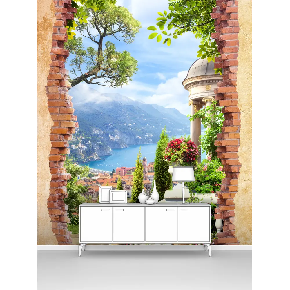 Фото Фотообои флизелиновые Первое ателье 200x270 см Спуск к морю через пролом в стене pw94770-2 Фото Фотообои флизелиновые Первое ателье 200x270 см Спуск к морю через пролом в стене pw94770-2