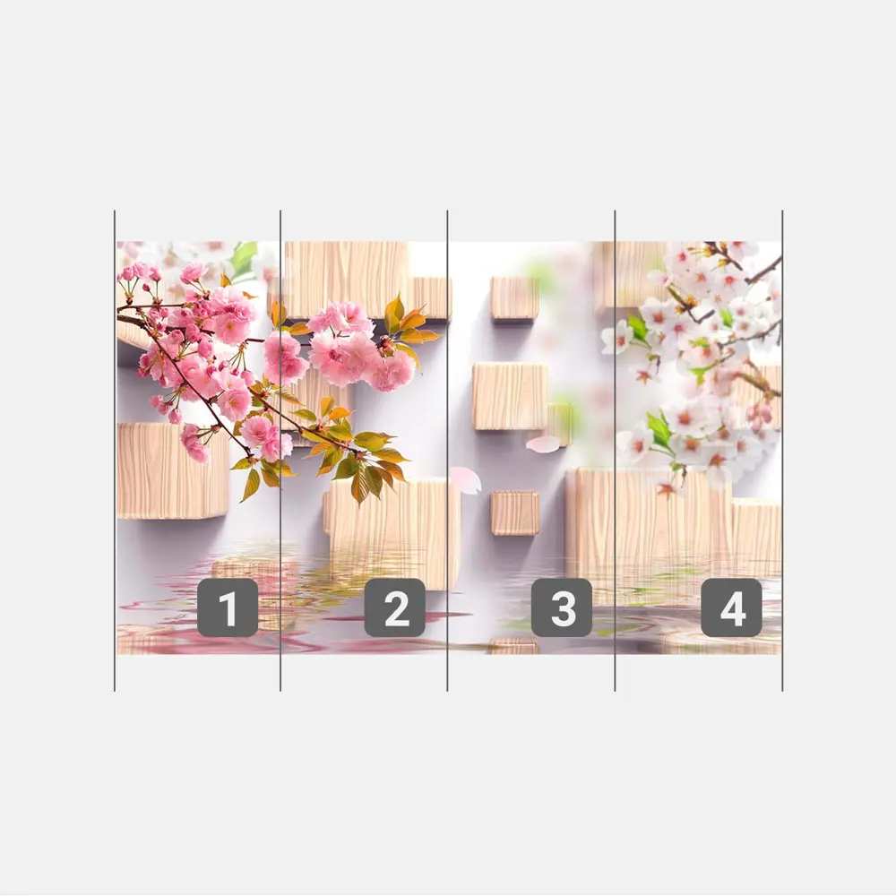 Фото 3 Фотообои флизелиновые Первое ателье 400x250 см Кубы с древесной фактурой и ветки сакуры над водой pw95676-4 Фото 3 Фотообои флизелиновые Первое ателье 400x250 см Кубы с древесной фактурой и ветки сакуры над водой pw95676-4