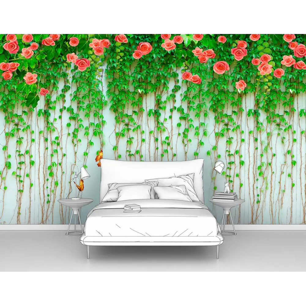 Фото Фотообои флизелиновые Первое ателье 300x190 см Ползущие растения с цветками pw95666-3 Фото Фотообои флизелиновые Первое ателье 300x190 см Ползущие растения с цветками pw95666-3