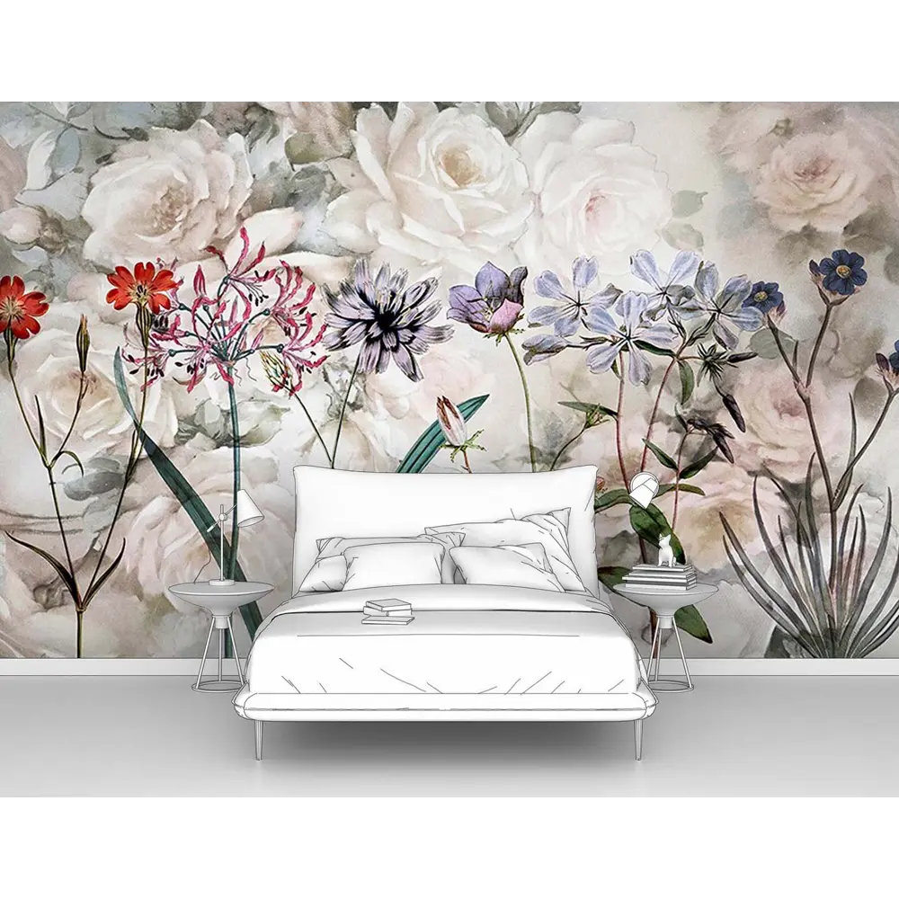 Фото Фотообои флизелиновые Первое ателье 400x250 см Белые розы с полевыми цветами pw95974-4