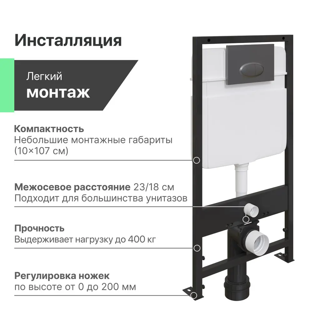 Фото 3 Система инсталляции для унитазов Ewrika ProLT 0026-2020 с кнопкой смыва 0054 черной матовой Фото 3 Система инсталляции для унитазов Ewrika ProLT 0026-2020 с кнопкой смыва 0054 черной матовой