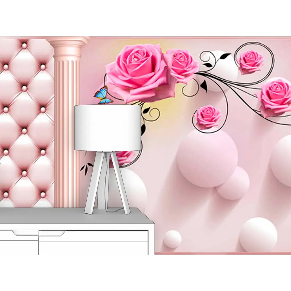 Фото 2 Фотообои флизелиновые Первое ателье 300x190 см Выпуклые круги и розы в проеме колонн pw95165-3