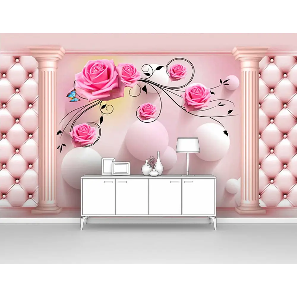 Фото Фотообои флизелиновые Первое ателье 300x190 см Выпуклые круги и розы в проеме колонн pw95165-3