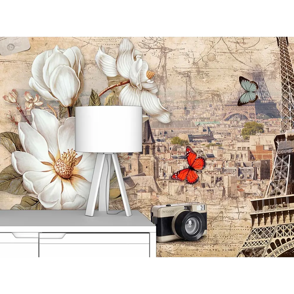Фото 2 Фотообои флизелиновые Первое ателье 155x100 см Фреска с цветами и Эйфелевой башней pw96299-1 Фото 2 Фотообои флизелиновые Первое ателье 155x100 см Фреска с цветами и Эйфелевой башней pw96299-1