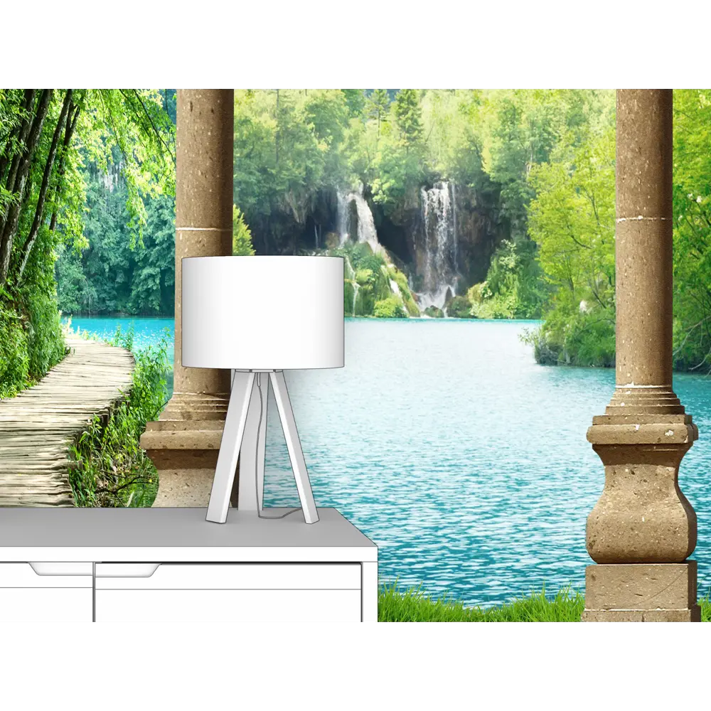 Фото 2 Фотообои флизелиновые Первое ателье 200x125 см Вид на водопад через арки pw94747-2 Фото 2 Фотообои флизелиновые Первое ателье 200x125 см Вид на водопад через арки pw94747-2