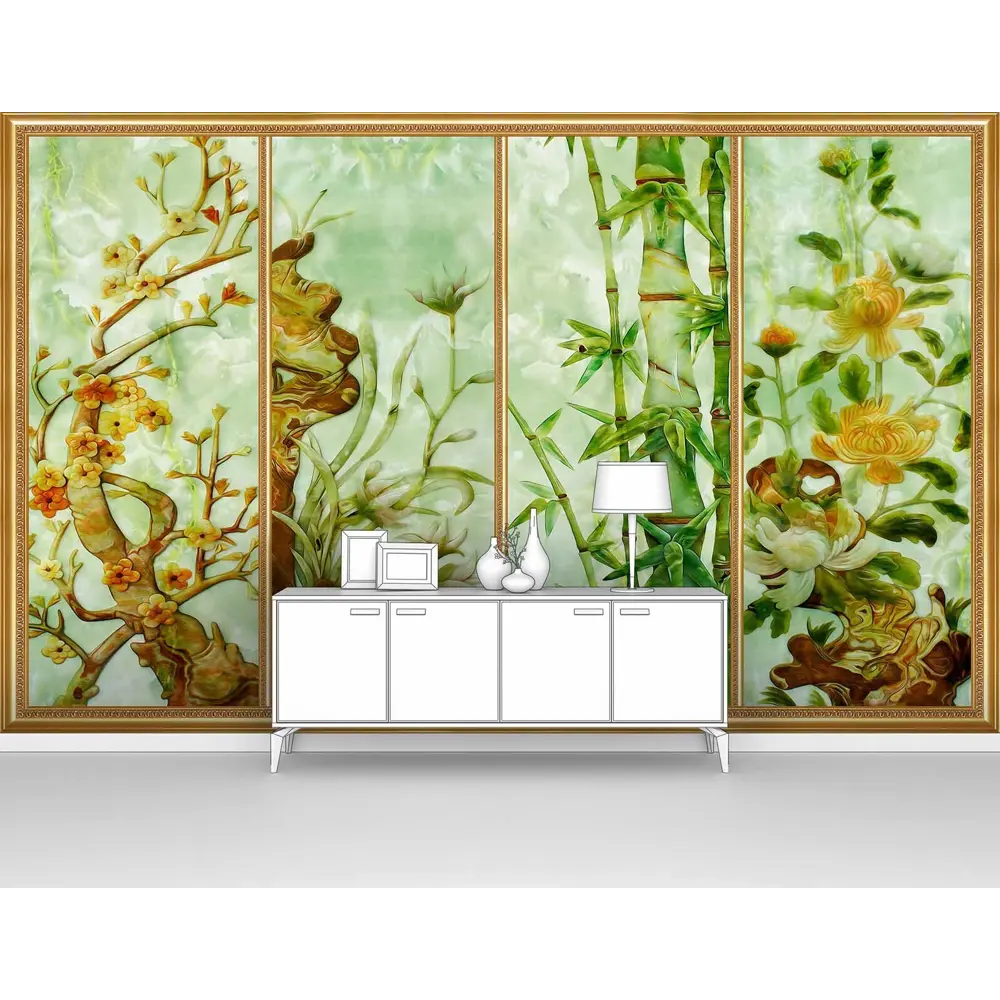 Фото Фотообои флизелиновые Первое ателье 300x190 см Витраж из четырех цветочных тем pw95150-3 Фото Фотообои флизелиновые Первое ателье 300x190 см Витраж из четырех цветочных тем pw95150-3