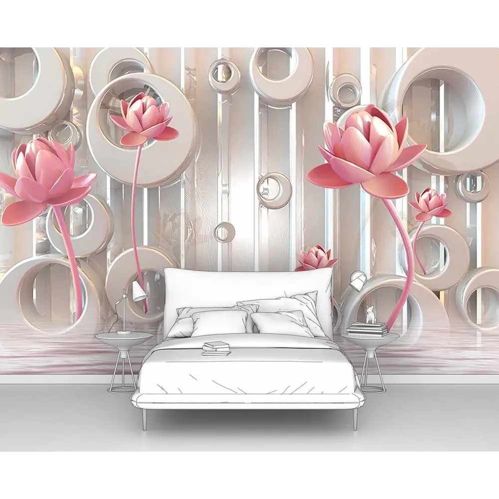 Фото Фотообои флизелиновые Первое ателье 400x265 см Круги и розовые лотосы pw95609-4