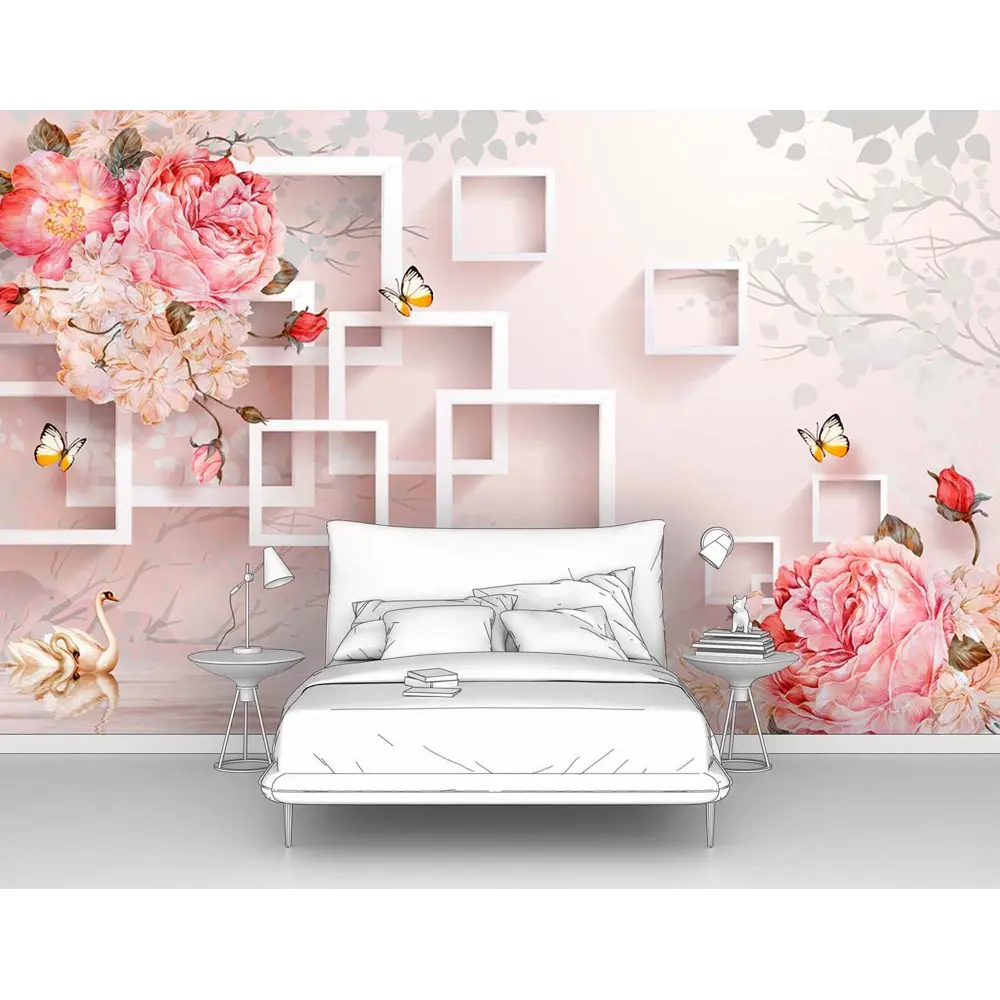 Фото Фотообои флизелиновые Первое ателье 300x190 см Кудрявые розы с квадратами pw96072-3 Фото Фотообои флизелиновые Первое ателье 300x190 см Кудрявые розы с квадратами pw96072-3