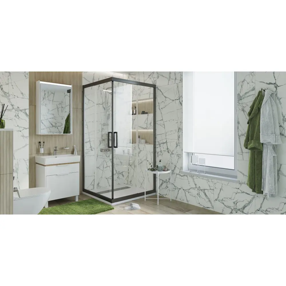 Фото 6 Душевой уголок Stworki 464900 прямой 100х100см черный профиль эффект стекла прозрачный Фото 6 Душевой уголок Stworki 464900 прямой 100х100см черный профиль эффект стекла прозрачный