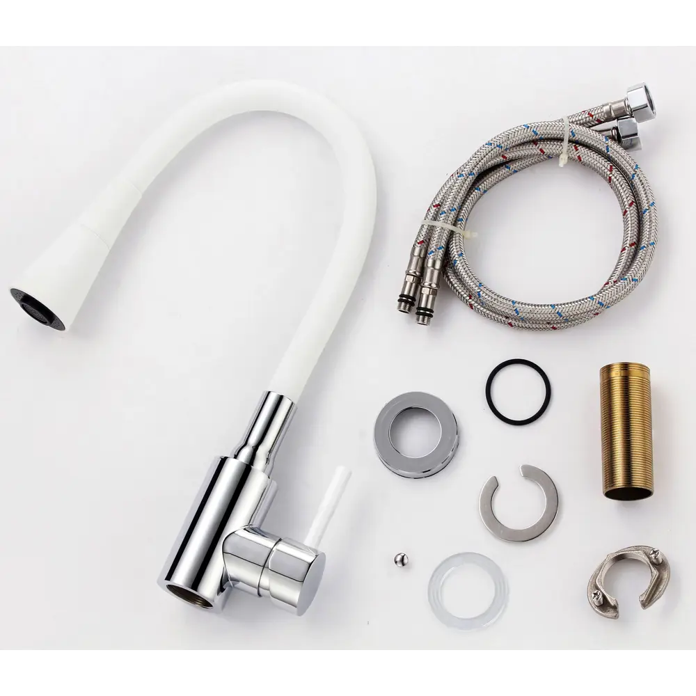 Фото 4 Смеситель для кухни однорычажный Эверест S-3002am02 цвет белый/серый