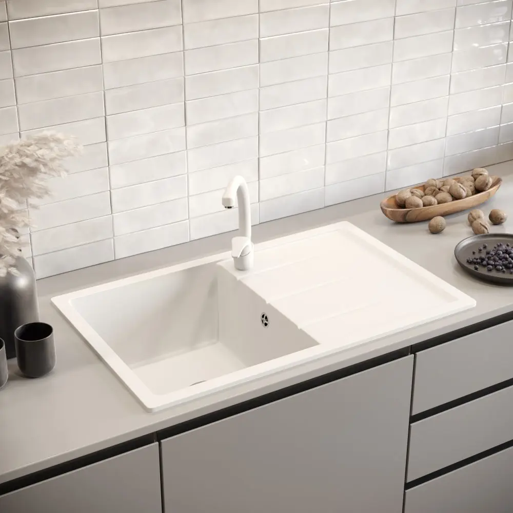 Фото 3 Смеситель для кухни однорычажный Domaci Солерно ec-3013 высота 23.5 см цвет белый