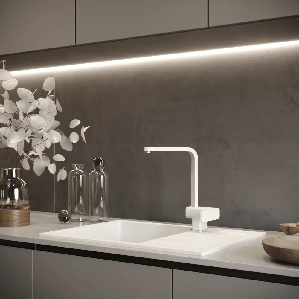 Фото 2 Смеситель для кухни однорычажный Domaci Солерно ec-3014 высота 30.5 см цвет белый