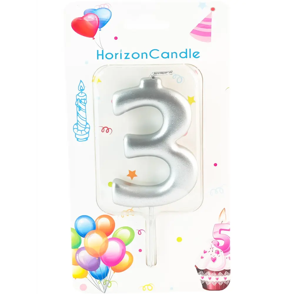 Фото Свеча Horizon Candles для торта Цифра 3 металлик Фото Свеча Horizon Candles для торта Цифра 3 металлик