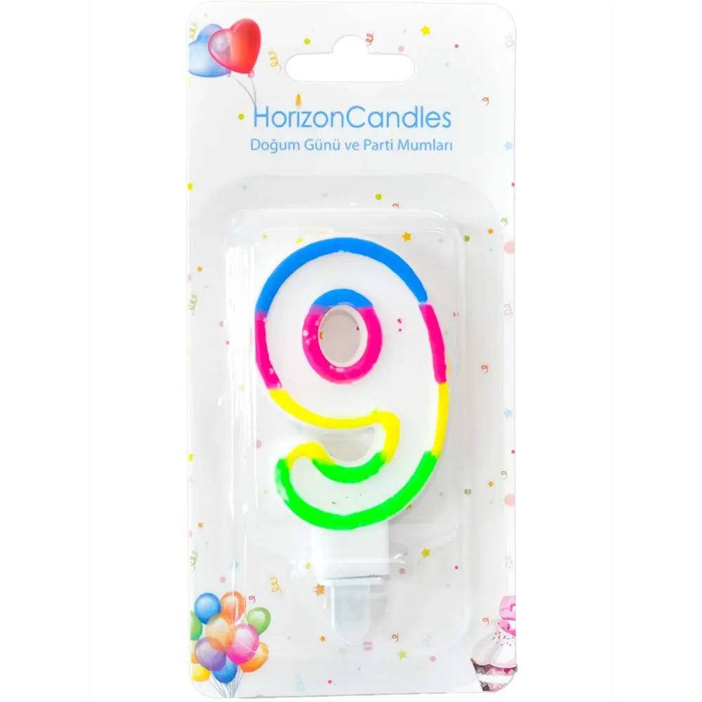 Фото Свеча Horizon Candles для торта Цифра 9 разноцветная Фото Свеча Horizon Candles для торта Цифра 9 разноцветная