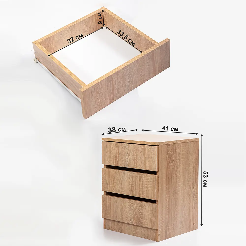 Фото 4 Тумба прикроватная Letta 41x53x38 см 3 ящика ЛДСП цвет дуб сонома Фото 4 Тумба прикроватная Letta 41x53x38 см 3 ящика ЛДСП цвет дуб сонома