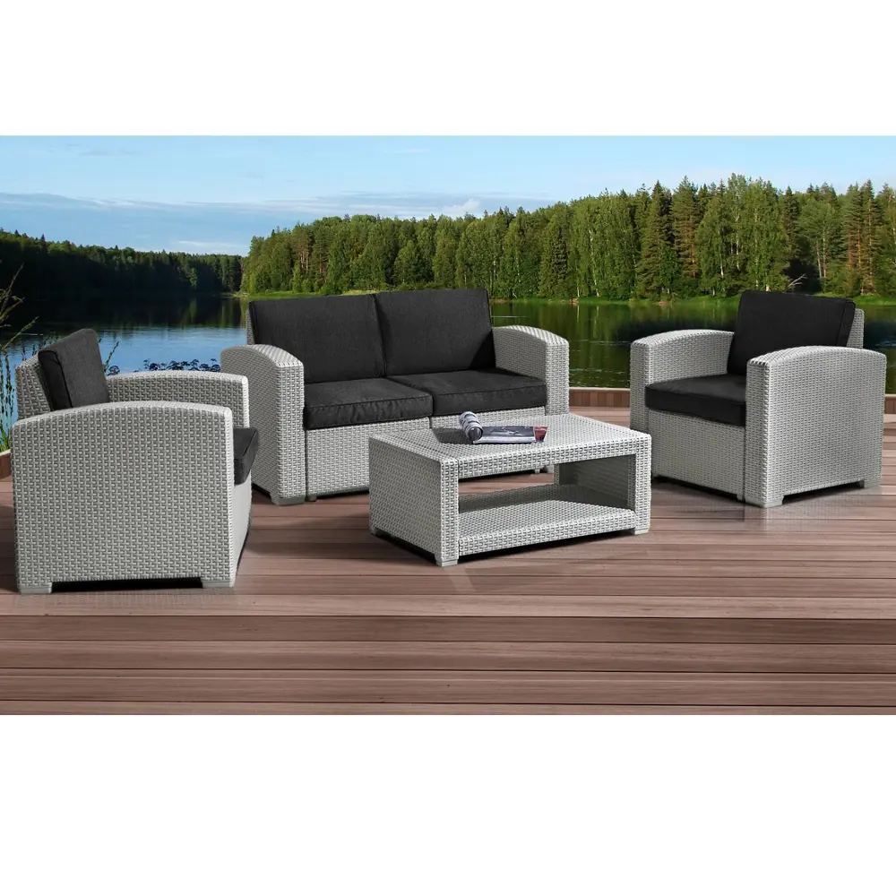 Фото Садовая мебель для отдыха Idea idea-lux4-gray-black пластик серый:стол, диван, 2 кресла Фото Садовая мебель для отдыха Idea idea-lux4-gray-black пластик серый:стол, диван, 2 кресла