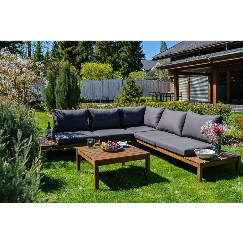 Фото Садовая мебель для отдыха Joygarden mason пластик темно-коричневый:стол, диван Фото Садовая мебель для отдыха Joygarden mason пластик темно-коричневый:стол, диван