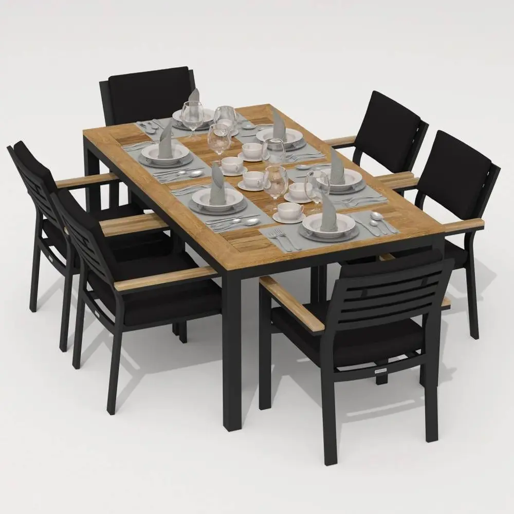 Фото Садовая мебель для отдыха Ideal patio Outdoor style Tella BONTA 180 Black алюМиний темно-серый:стол, 6 стульев Фото Садовая мебель для отдыха Ideal patio Outdoor style Tella BONTA 180 Black алюМиний темно-серый:стол, 6 стульев