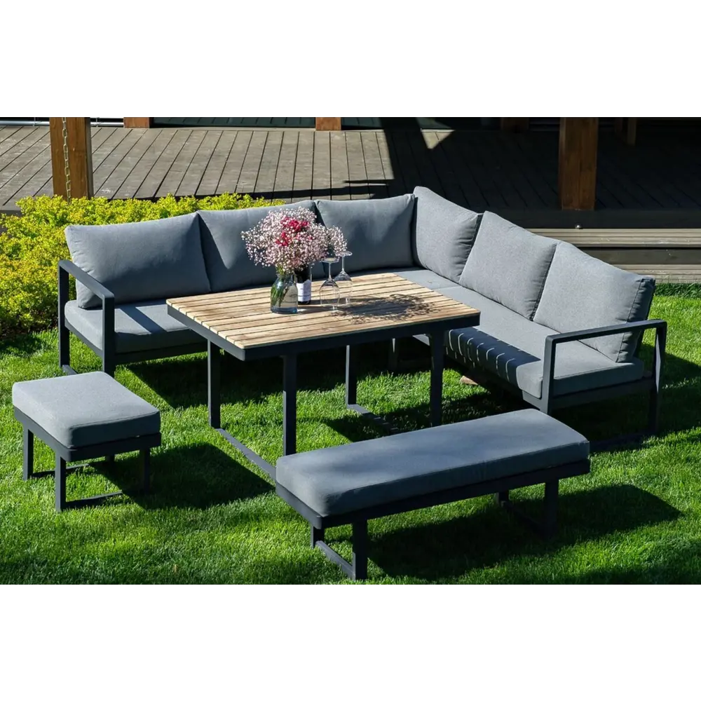Фото Садовая мебель для отдыха Joygarden topa-lounge акация темно-серый:стол, диван, 2 скамьи