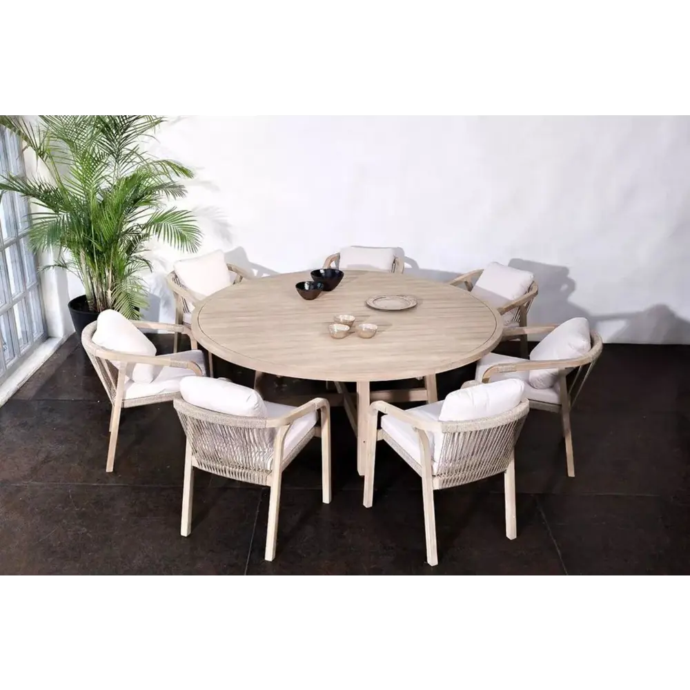 Фото Садовая мебель для отдыха Joygarden RIMini M Round акация бежевый:стол, 7 кресел