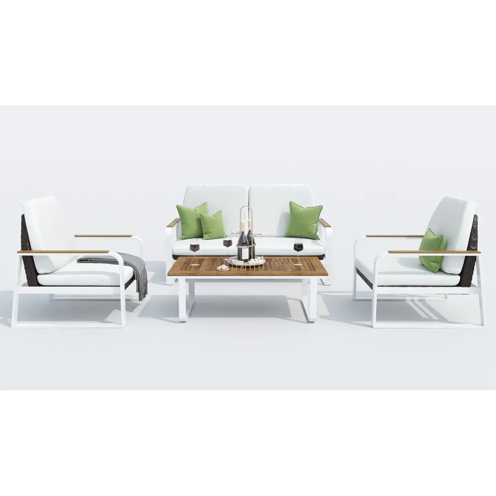 Фото Садовая мебель для отдыха Ideal patio Outdoor style ARTI white алюМиний белый:стол, диван, 2 кресла Фото Садовая мебель для отдыха Ideal patio Outdoor style ARTI white алюМиний белый:стол, диван, 2 кресла