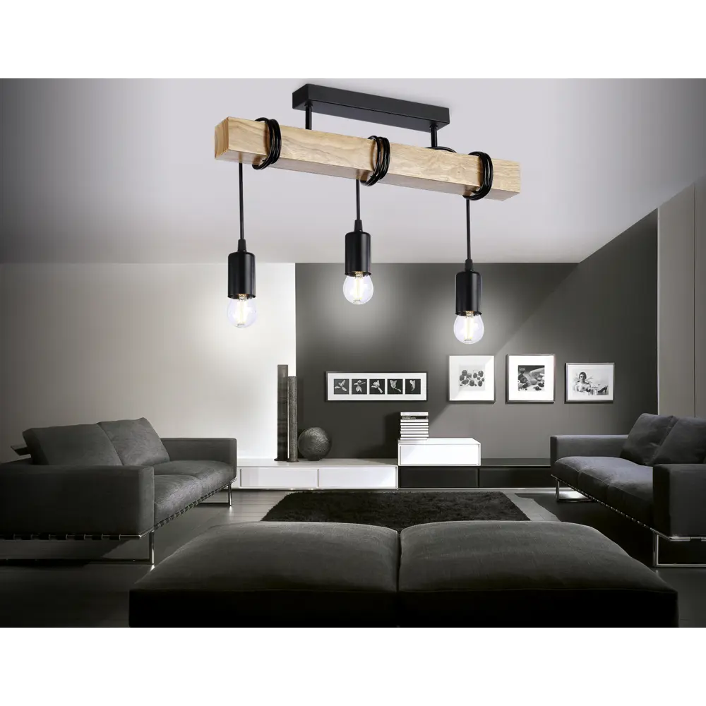 Фото Светильник подвесной AMBRELLA LIGHT TR8182 3 лампы 16 м² цвет черный/светлое дерево Фото Светильник подвесной AMBRELLA LIGHT TR8182 3 лампы 16 м² цвет черный/светлое дерево